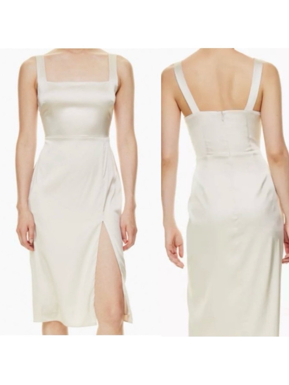 Aritzia x Babaton 90’s Satin Square Neck Slit Midi Dress Pearl